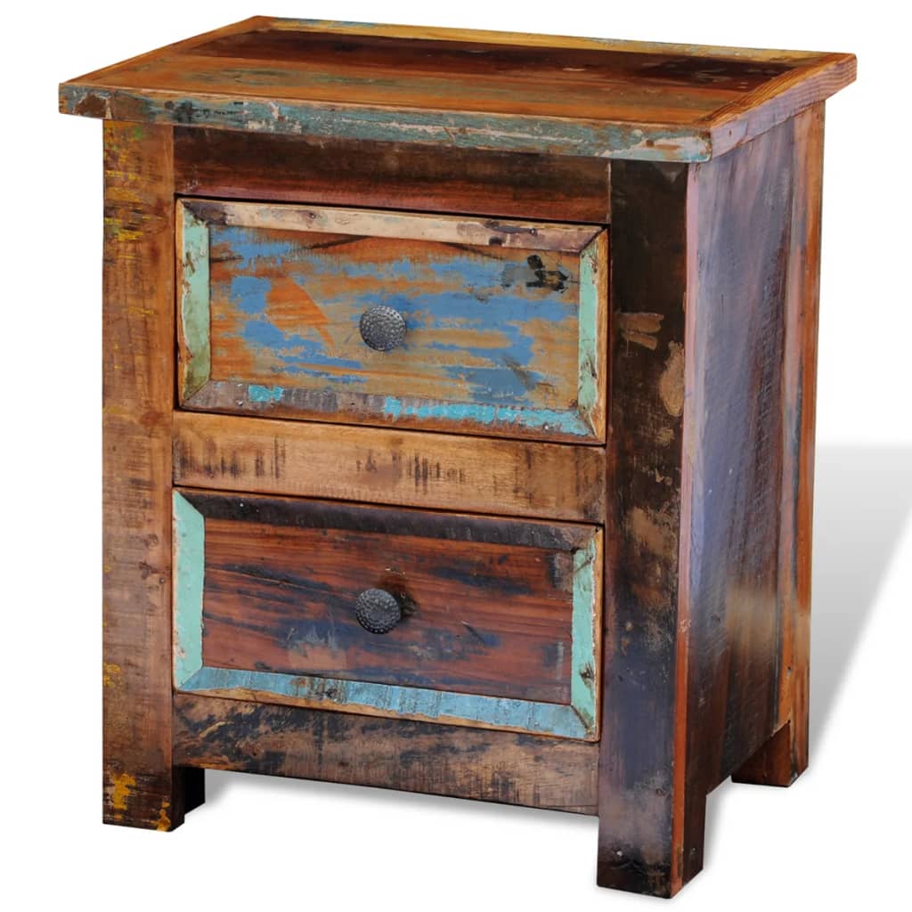 Table de chevet avec 2 tiroirs Bois massif recyclé - XIOS