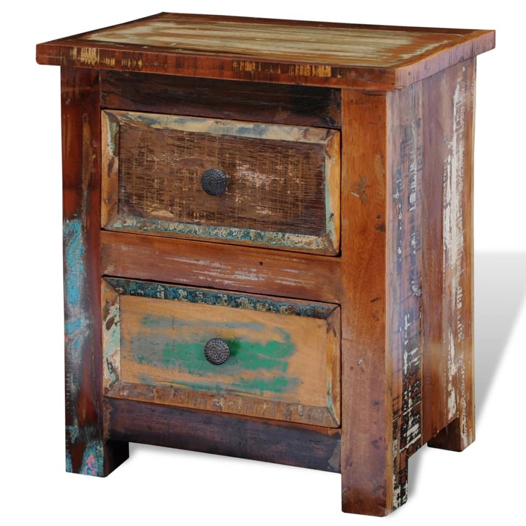 Table de chevet avec 2 tiroirs Bois massif recyclé - XIOS