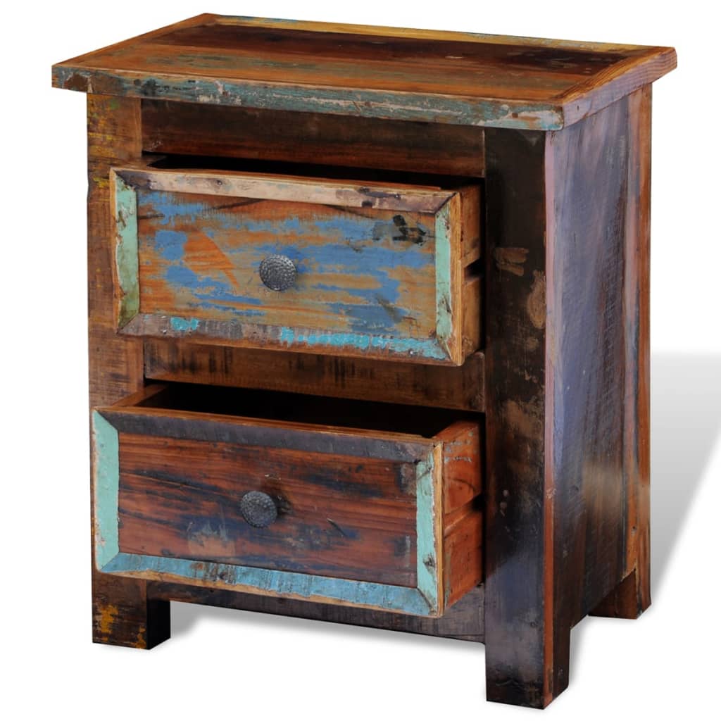 Table de chevet avec 2 tiroirs Bois massif recyclé - XIOS