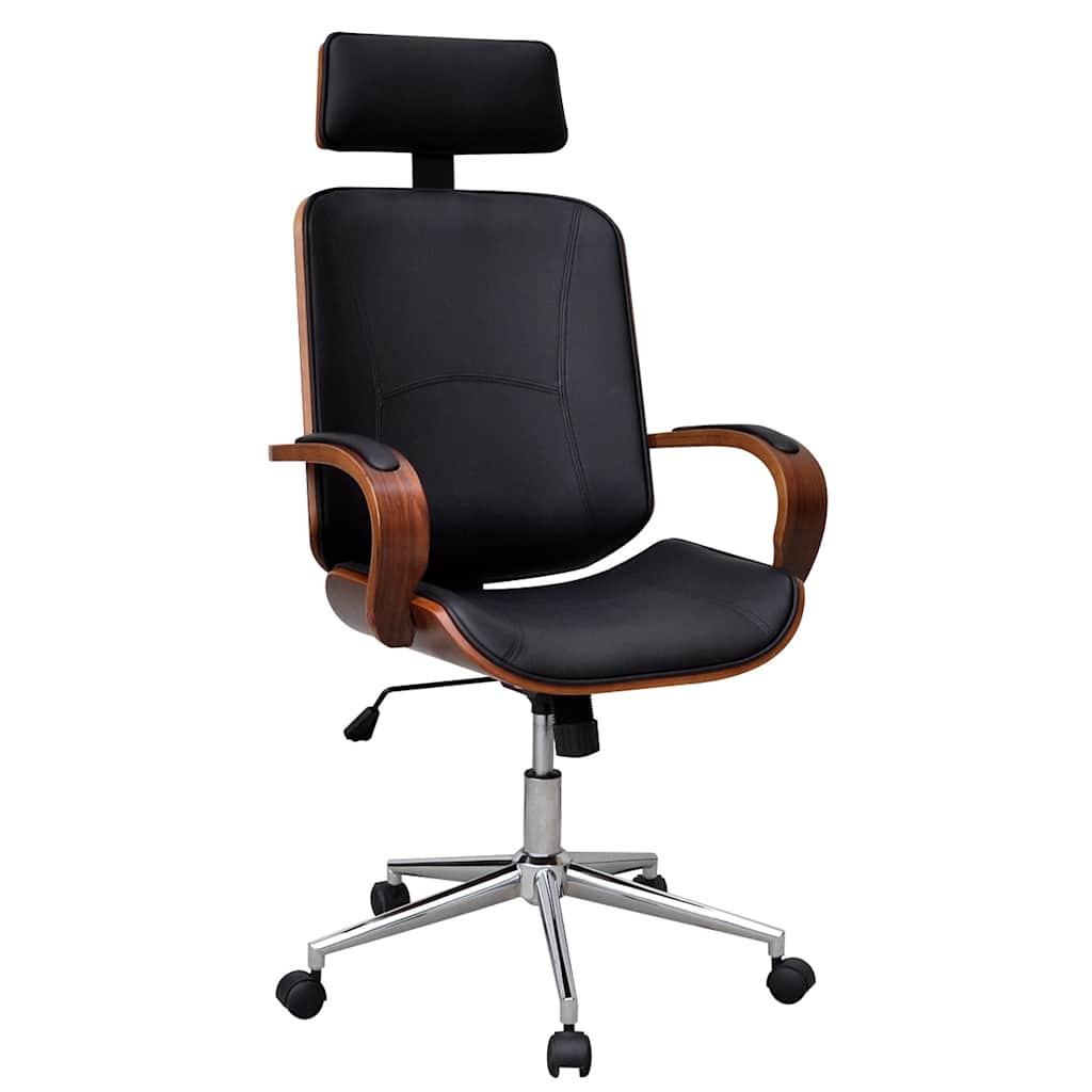 Chaise de bureau avec appuie-tête Bois cintré Similicuir
