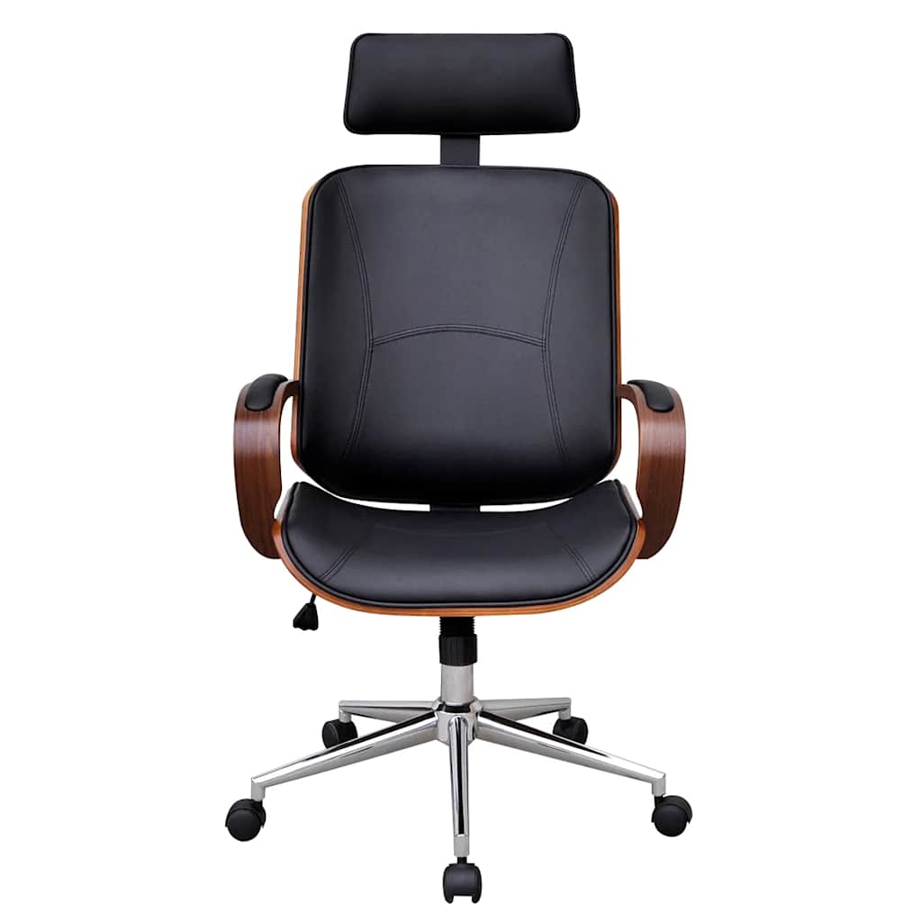 Chaise de bureau avec appuie-tête Bois cintré Similicuir