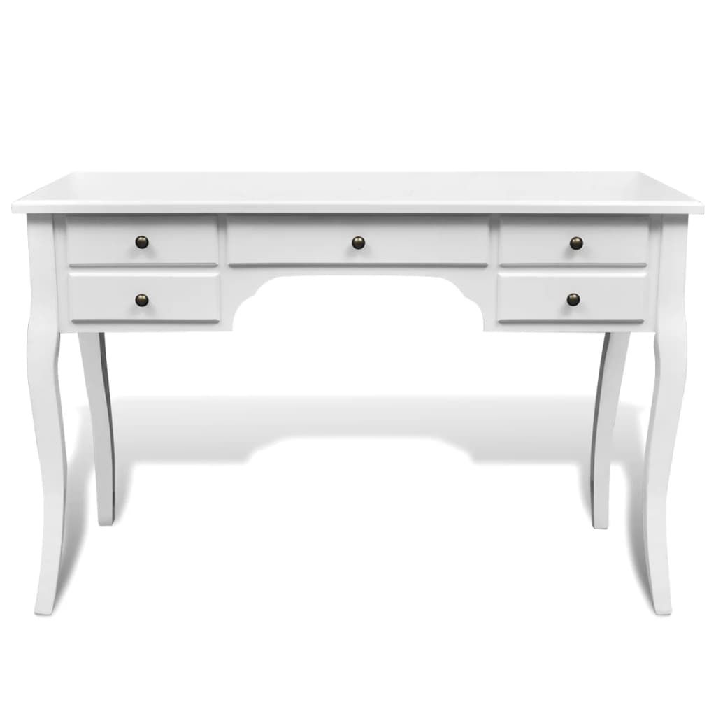 Bureau français en bois avec pieds courbés et 5 tiroirs