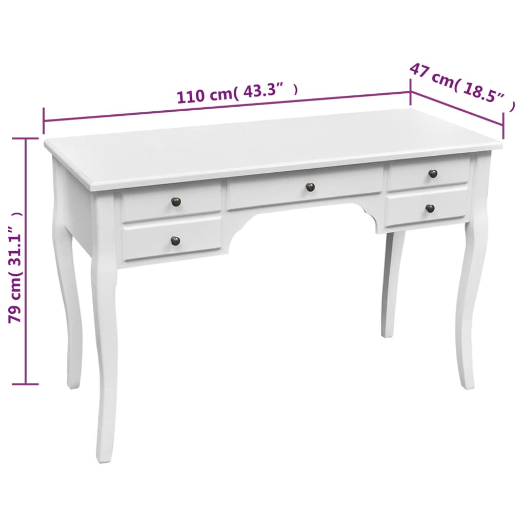 Bureau français en bois avec pieds courbés et 5 tiroirs