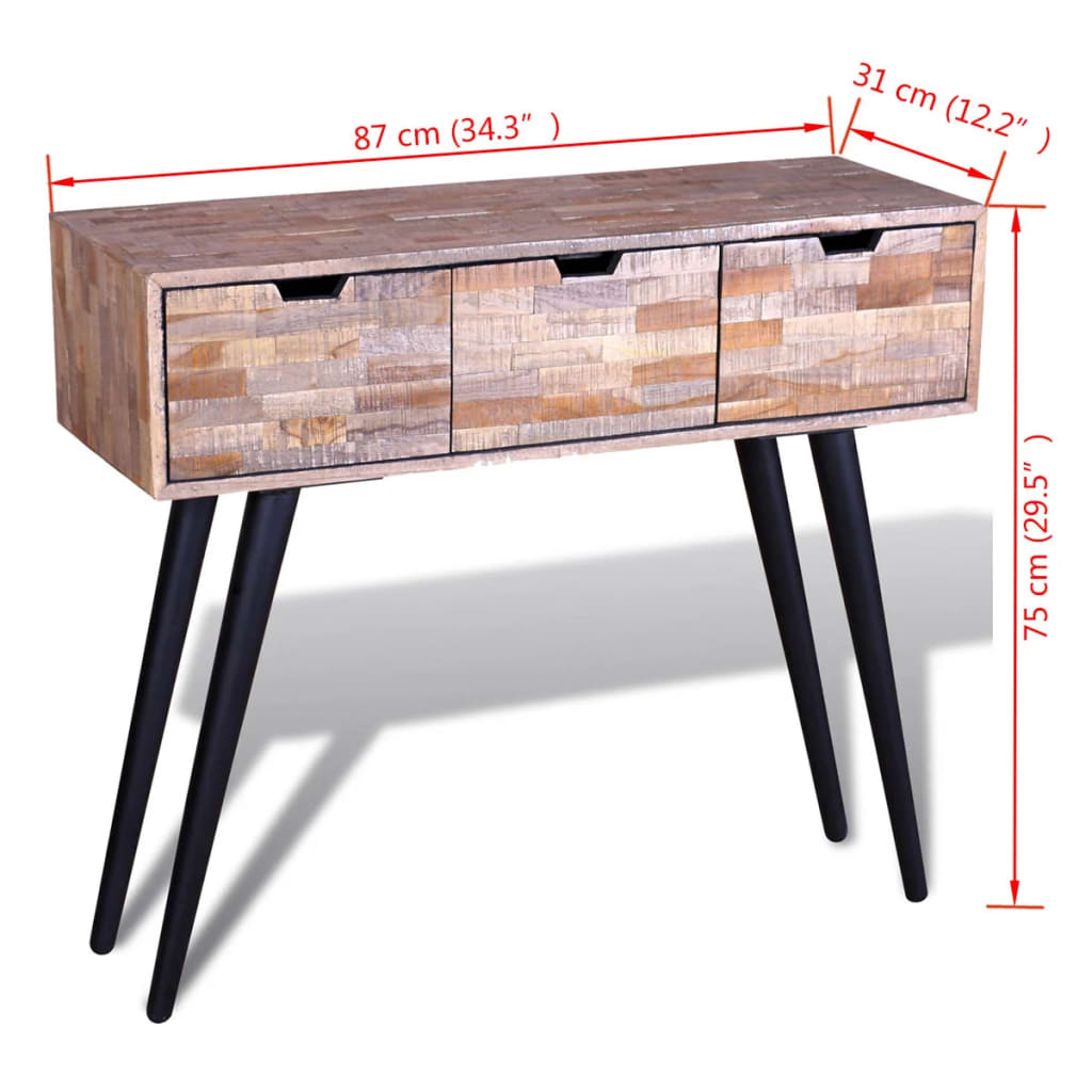 Table console avec 3 tiroirs Bois de teck recyclé - XIOS