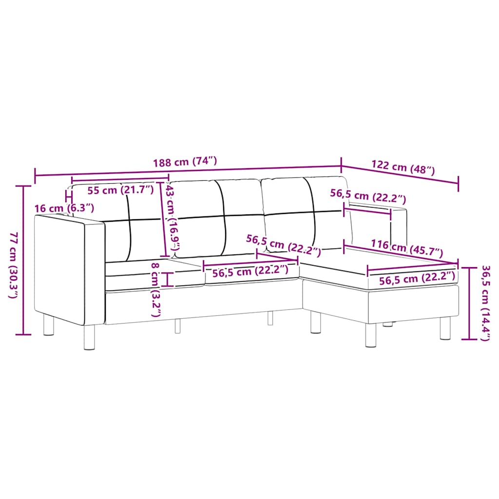Canapé sectionnel à 3 places Cuir synthétique Noir - XIOS