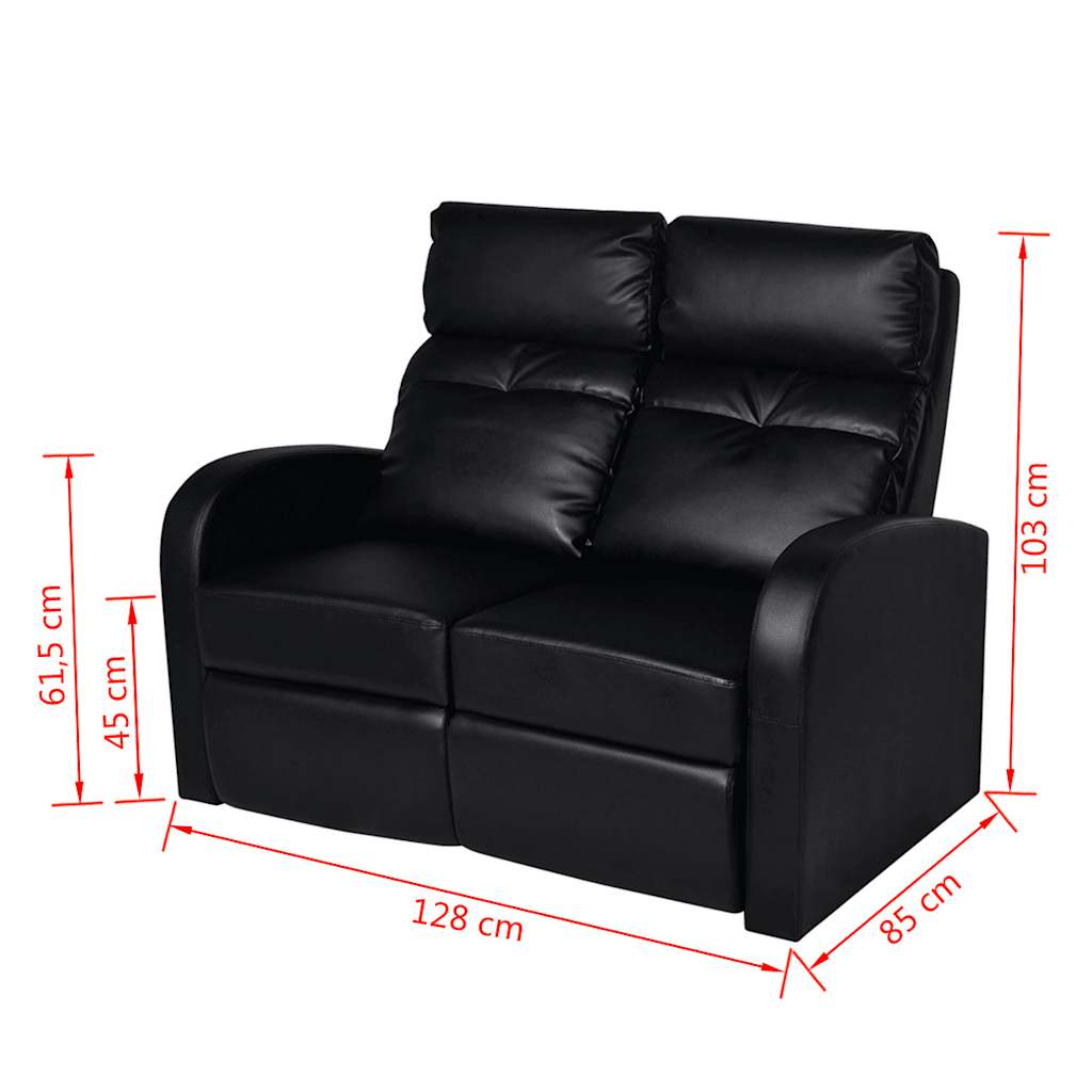 Fauteuil inclinable 2 places en similicuir noir - XIOS