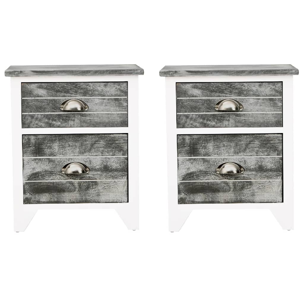Table de chevet 2 pcs avec 2 tiroirs Gris et blanc - XIOS
