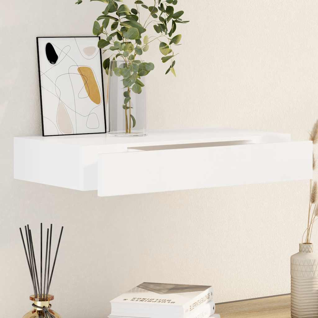 Étagère murale avec 1 tiroir MDF Blanc Rangement de livres/DVD - XIOS