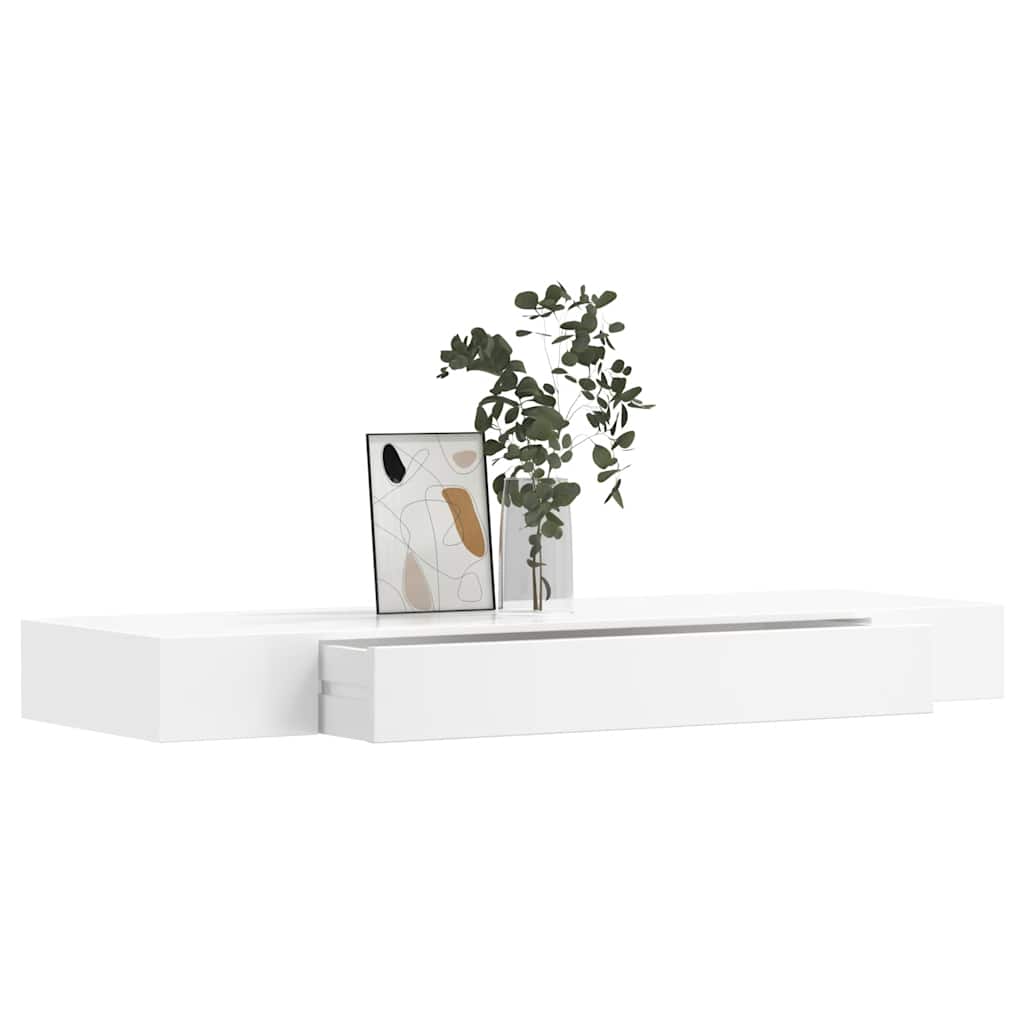 Étagère murale avec 1 tiroir MDF Blanc Rangement de livres/DVD - XIOS