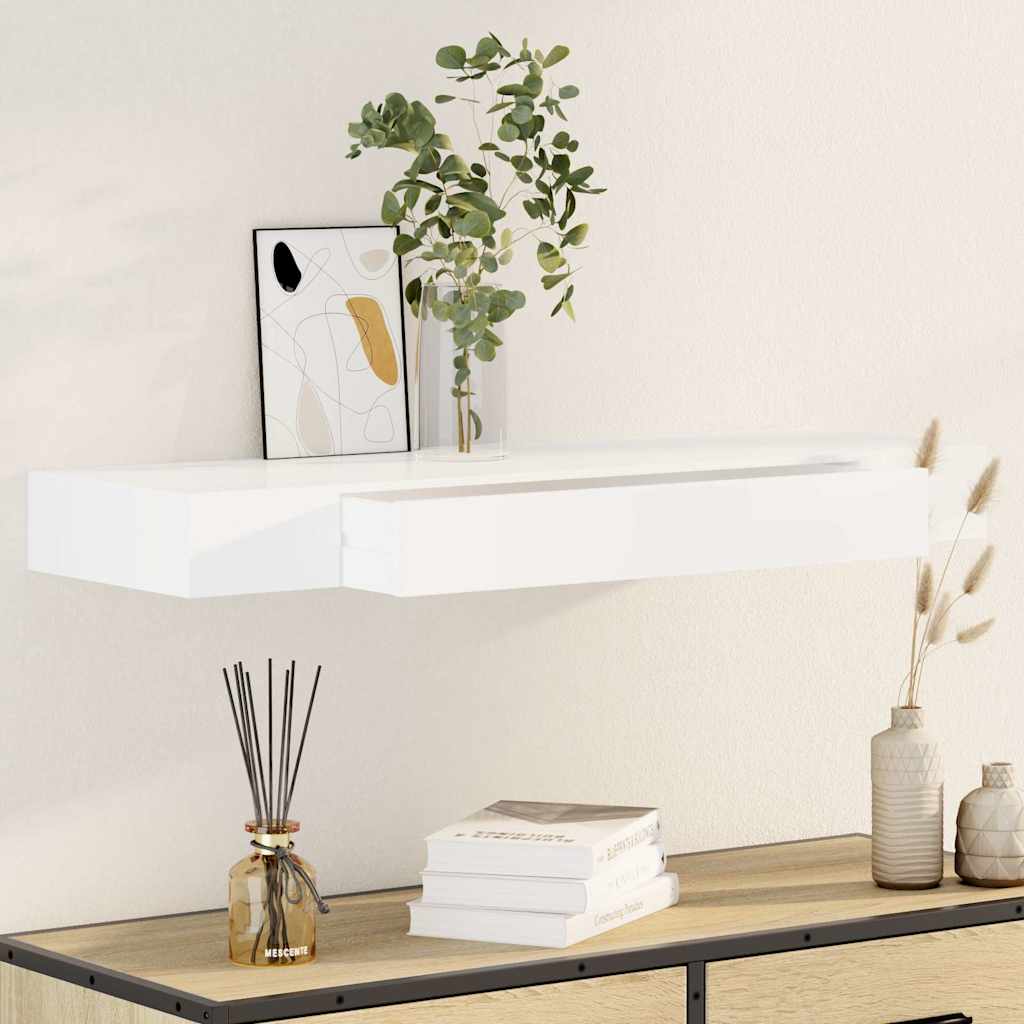 Étagère murale avec 1 tiroir MDF Blanc Rangement de livres/DVD - XIOS
