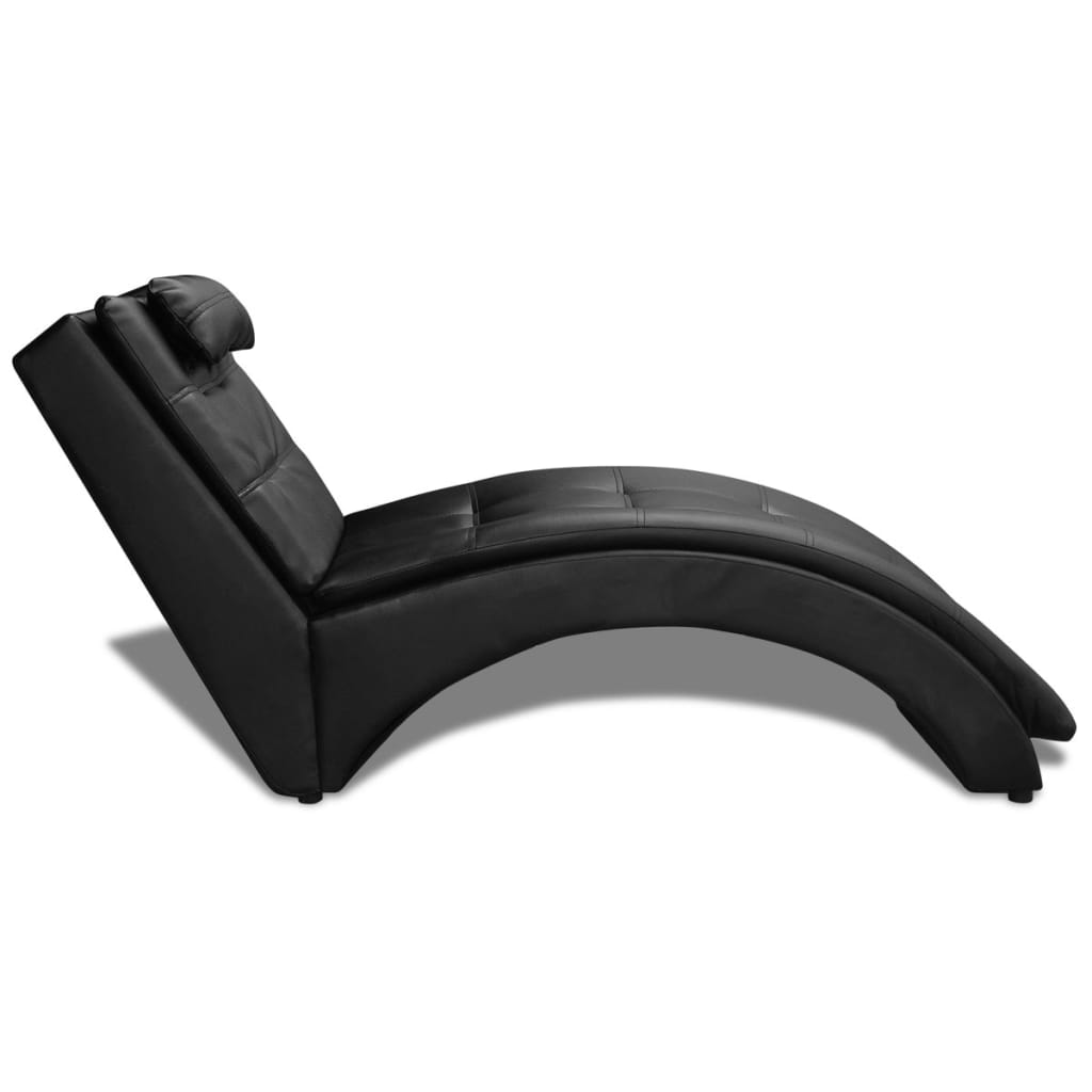 Chaise longue avec oreiller Noir Similicuir - XIOS