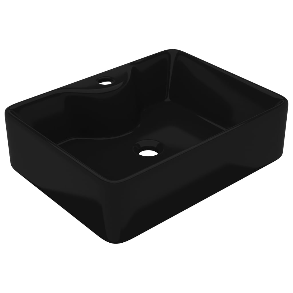 Vasque carrée à trou pour robinet céramique Noir pour salle de bain Lavabos vidaXL