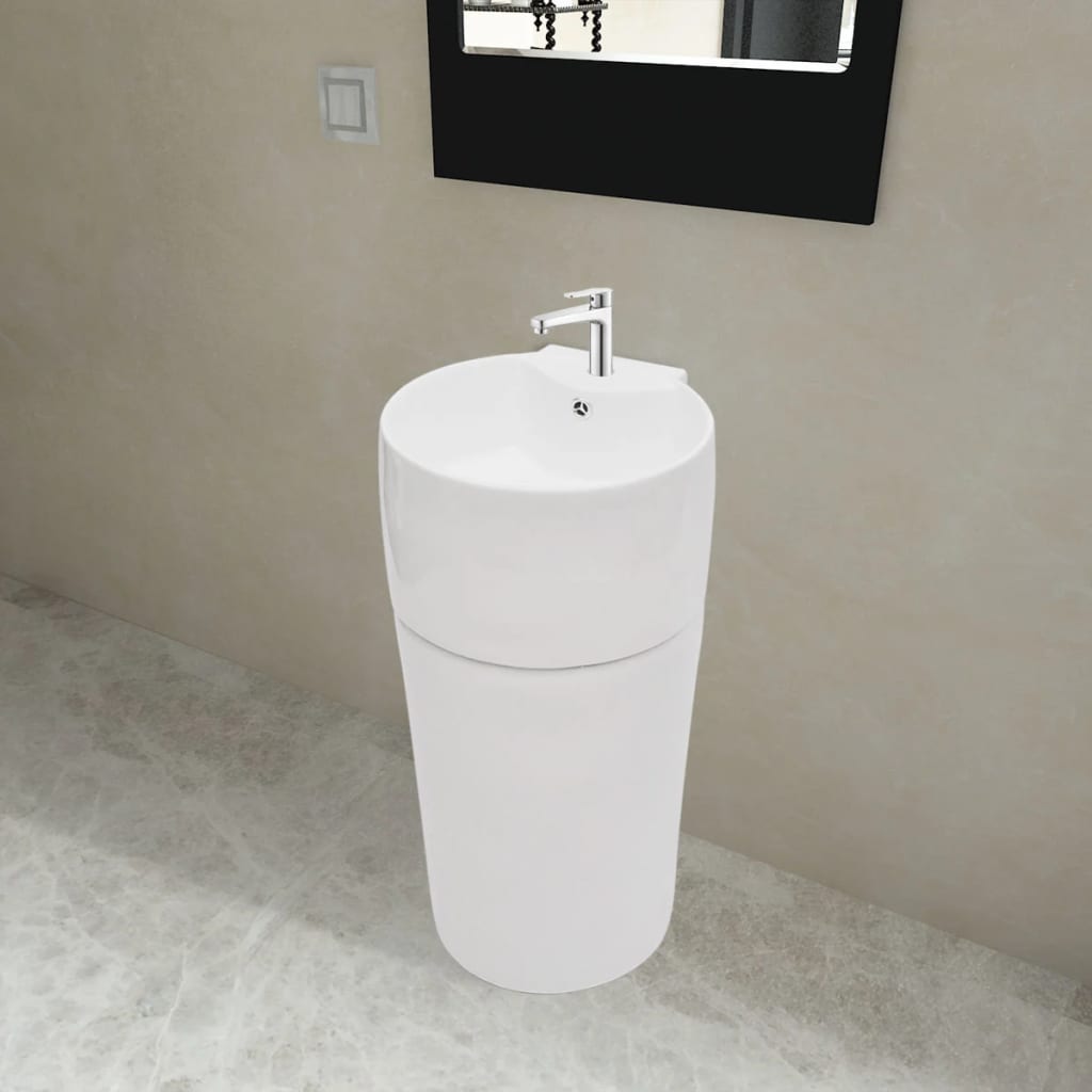 Vasque à trou de trop-plein/robinet céramique Blanc pour salle de bain Lavabos vidaXL