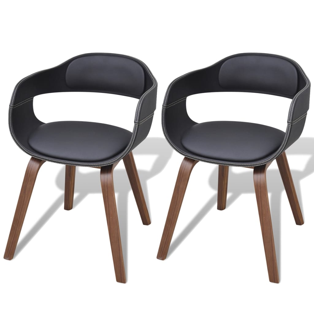 Chaises à manger lot de 2 noir bois courbé et similicuir - XIOS