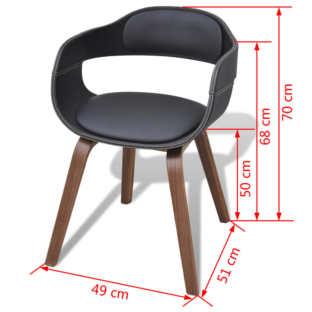 Chaises à manger lot de 2 noir bois courbé et similicuir - XIOS