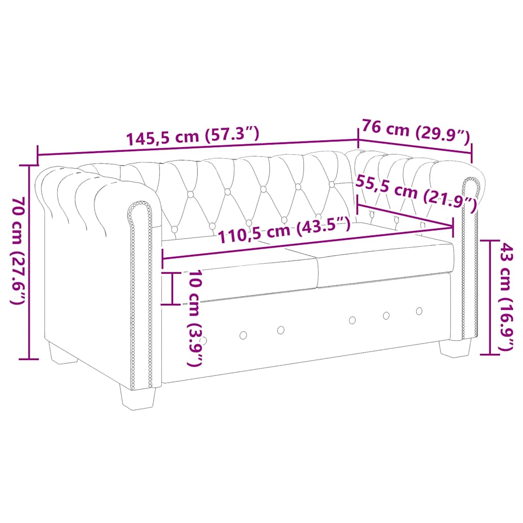 Canapé Chesterfield à 2 places cuir synthétique noir - XIOS