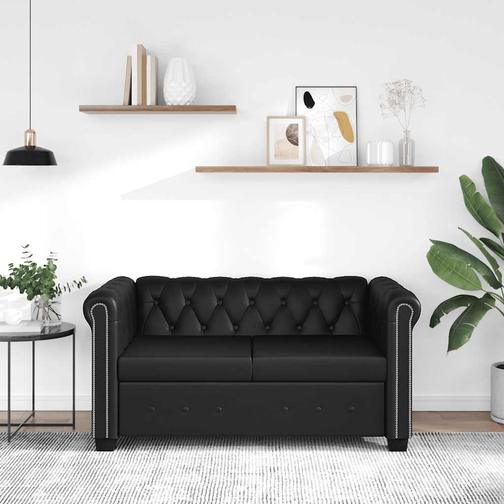 Canapé Chesterfield à 2 places cuir synthétique noir - XIOS