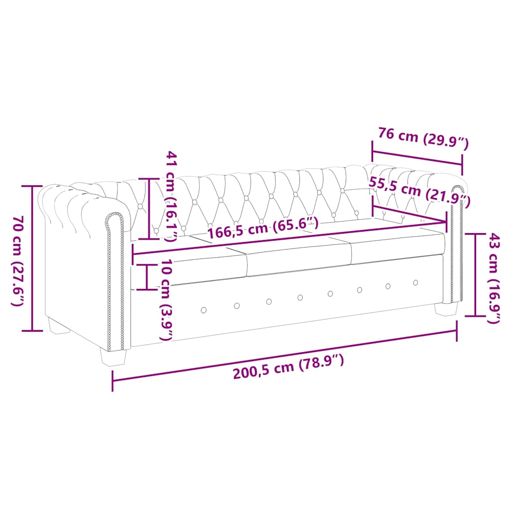 Canapé Chesterfield à 3 places cuir synthétique noir - XIOS