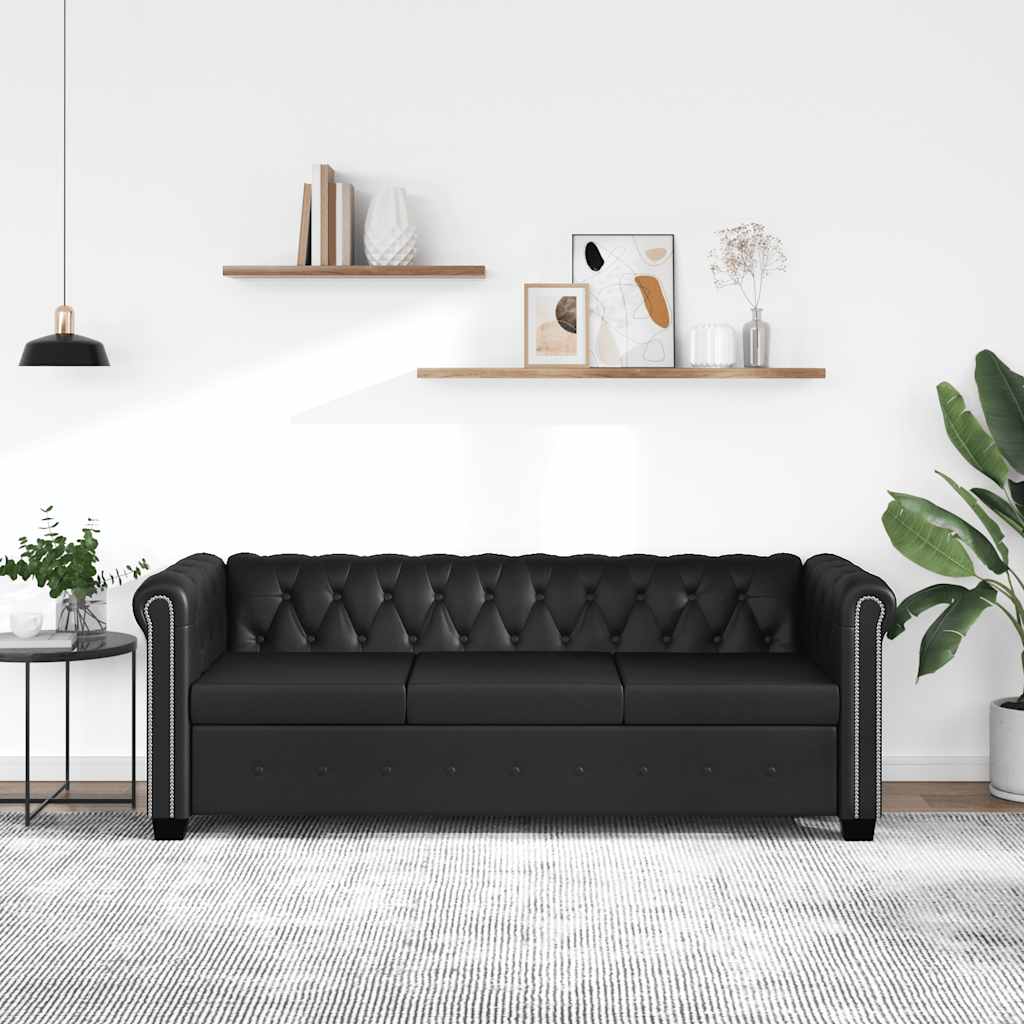 Canapé Chesterfield à 3 places cuir synthétique noir - XIOS
