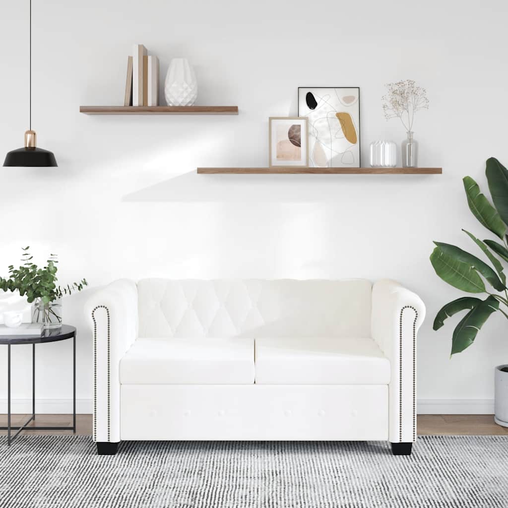 Canapé Chesterfield à 2 places cuir synthétique blanc - XIOS