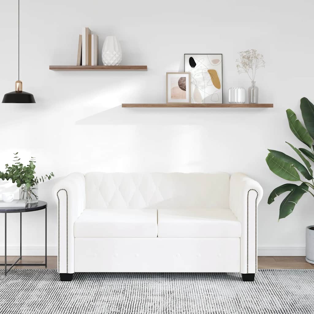 Canapé Chesterfield à 2 places cuir synthétique blanc