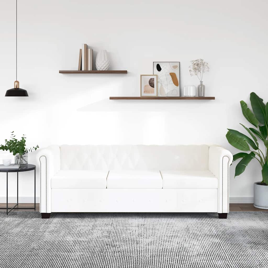 Canapé Chesterfield à 3 places cuir synthétique blanc - XIOS