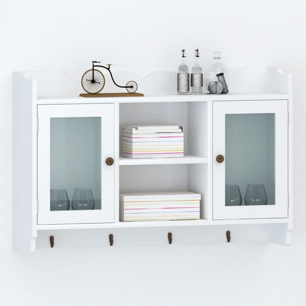 Vitrine murale avec étagère de Livre / DVD / Verre en MDF Blanc - XIOS