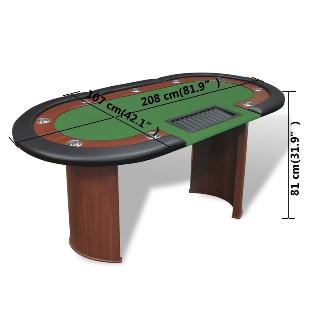 Table de poker pour 10 joueurs avec espace de croupier Vert - XIOS