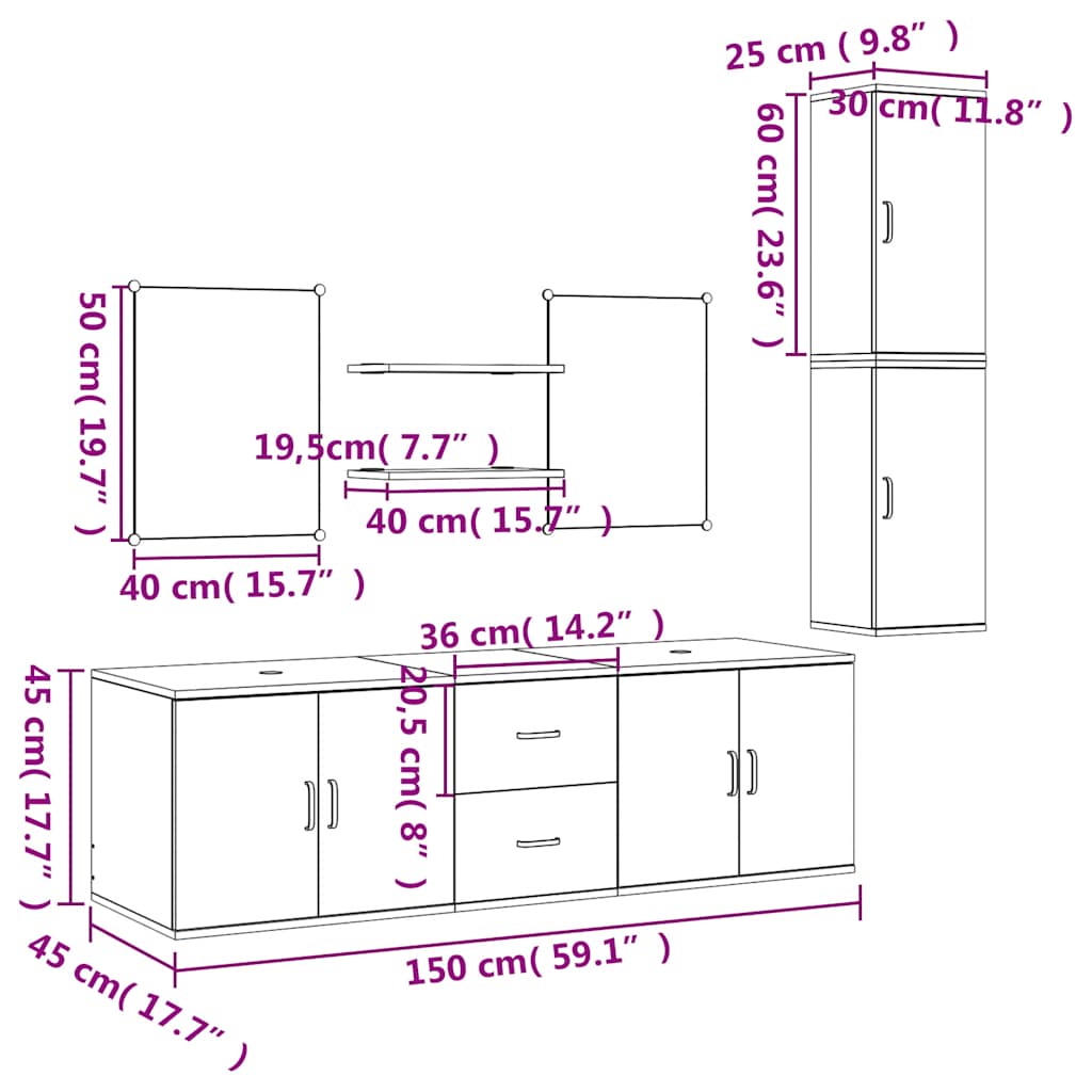 Ensemble de meubles salle de bain 7 pcs chêne bois d'ingénierie