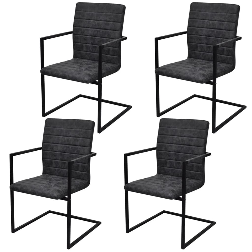 Chaises à manger cantilever lot de 4 noir similicuir - XIOS
