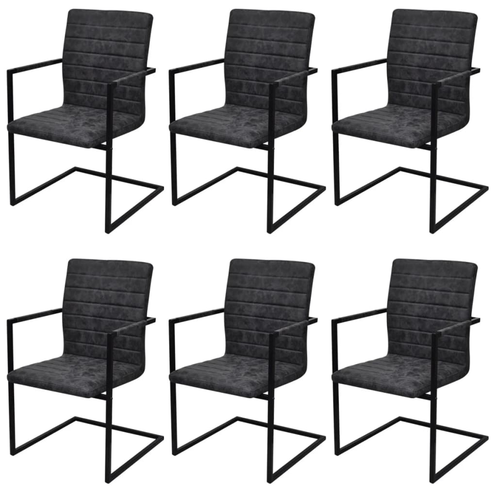 Chaises à manger cantilever lot de 6 noir similicuir - XIOS