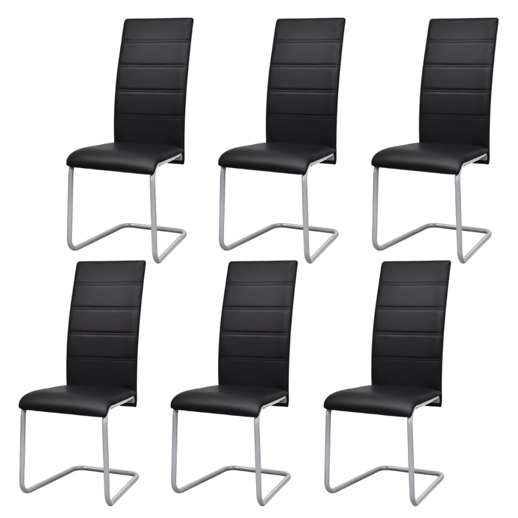 Chaises à manger cantilever lot de 6 noir similicuir - XIOS