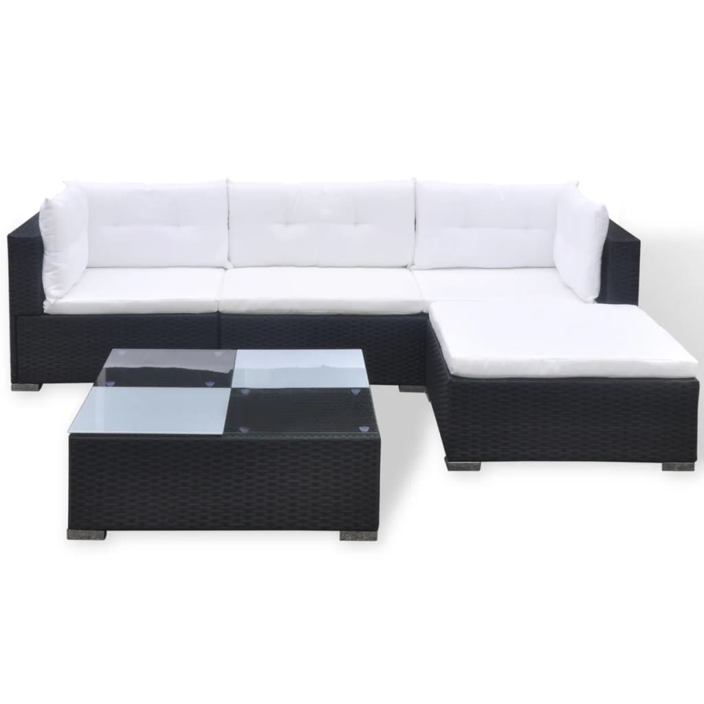 Salon de jardin 5 pcs avec coussins résine tressée noir - XIOS