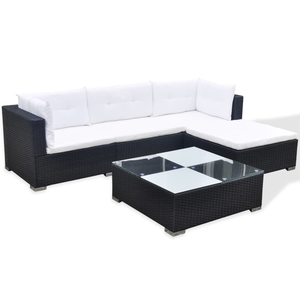 Salon de jardin 5 pcs avec coussins résine tressée noir - XIOS