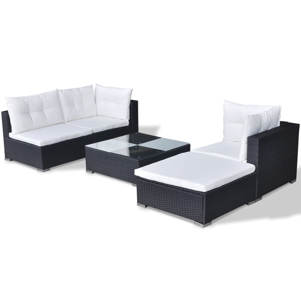 Salon de jardin 5 pcs avec coussins résine tressée noir - XIOS