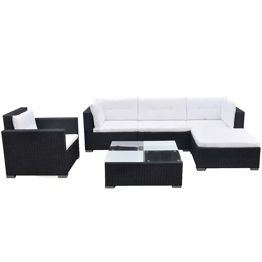 Salon de jardin 6 pcs avec coussins résine tressée noir - XIOS