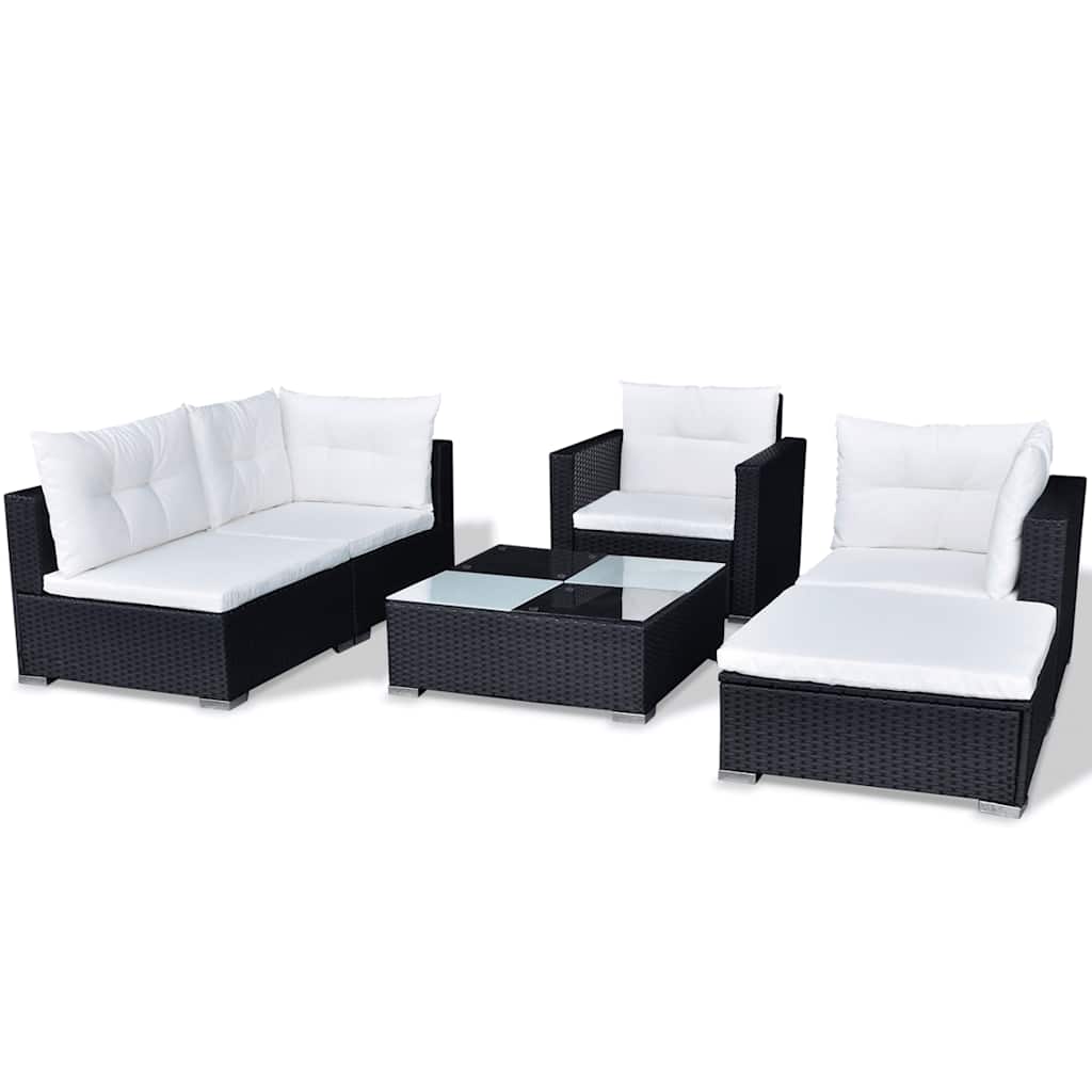 Salon de jardin 6 pcs avec coussins résine tressée noir - XIOS
