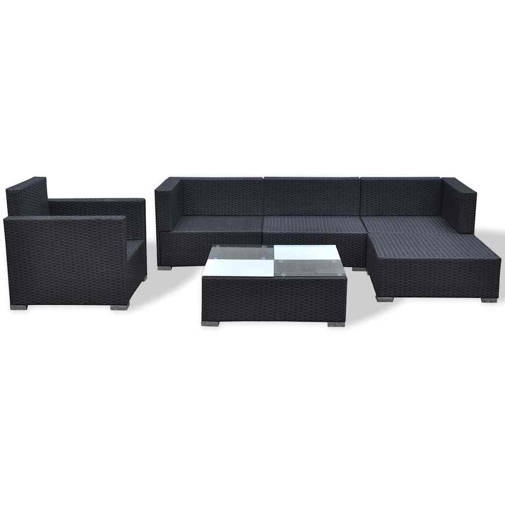 Salon de jardin 6 pcs avec coussins résine tressée noir - XIOS