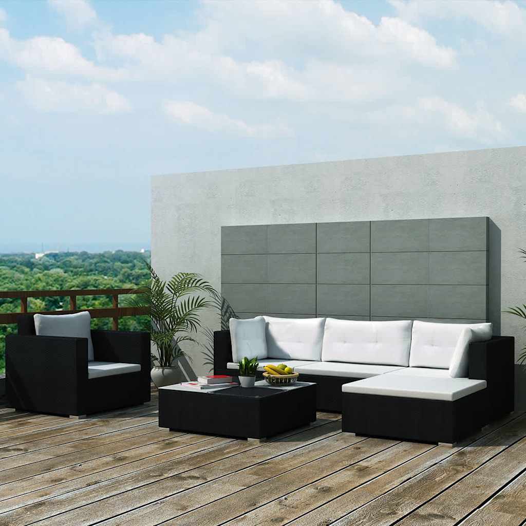 Salon de jardin 6 pcs avec coussins résine tressée noir - XIOS