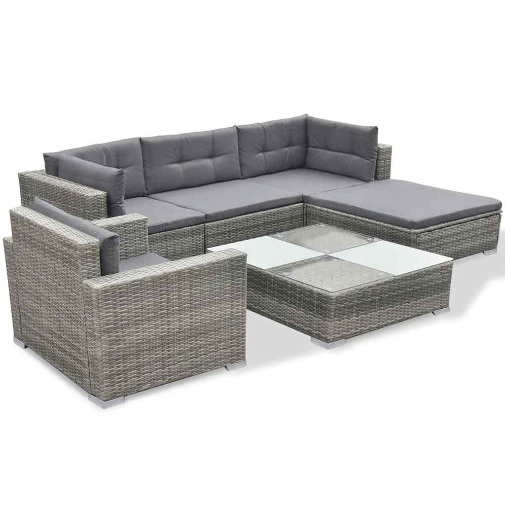 Salon de jardin 6 pcs avec coussins résine tressée gris - XIOS