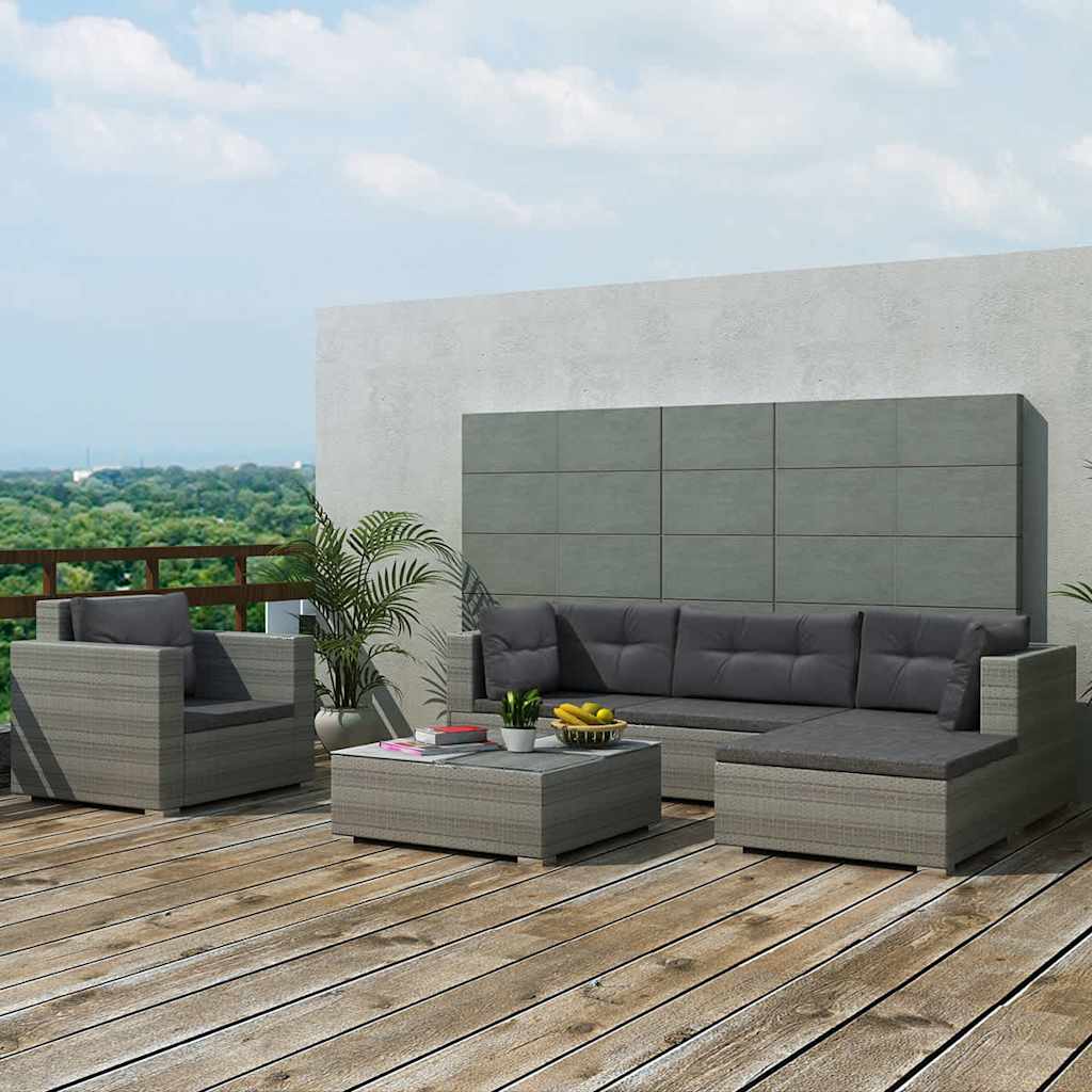 Salon de jardin 6 pcs avec coussins résine tressée gris - XIOS