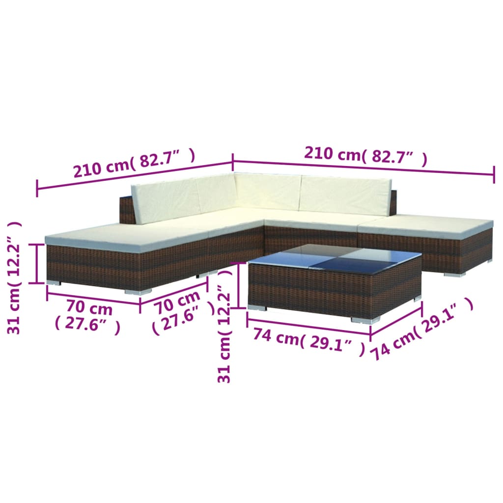 Salon de jardin 6 pcs avec coussins Résine tressée Marron - XIOS