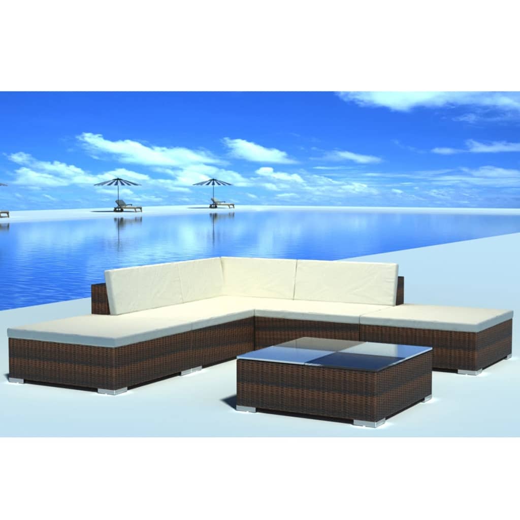 Salon de jardin 6 pcs avec coussins Résine tressée Marron - XIOS