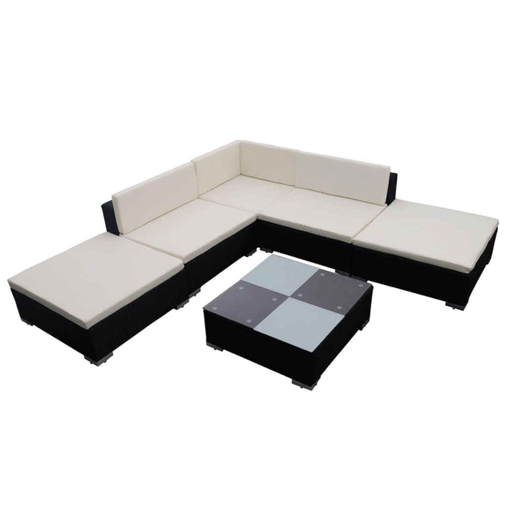 Salon de jardin 6 pcs avec coussins résine tressée noir - XIOS