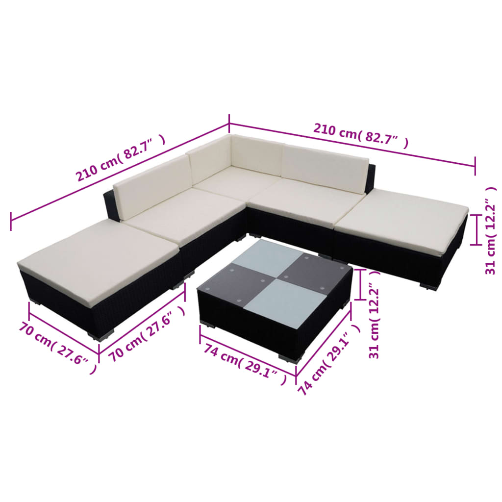 Salon de jardin 6 pcs avec coussins résine tressée noir - XIOS