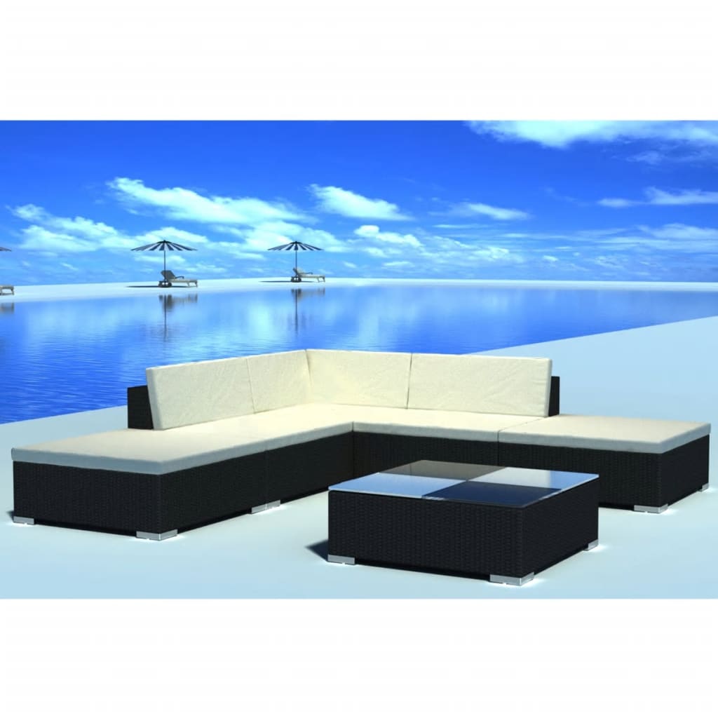 Salon de jardin 6 pcs avec coussins résine tressée noir - XIOS