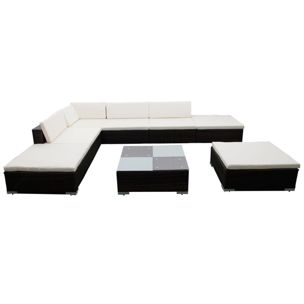 Salon de jardin 8 pcs avec coussins résine tressée marron - XIOS