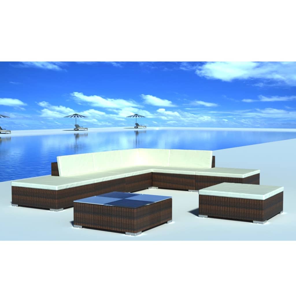 Salon de jardin 8 pcs avec coussins résine tressée marron - XIOS