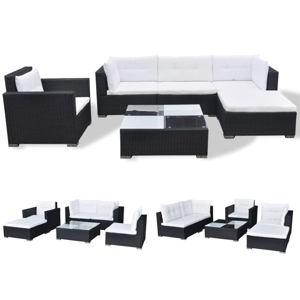 Salon de jardin 6 pcs avec coussins résine tressée noir - XIOS