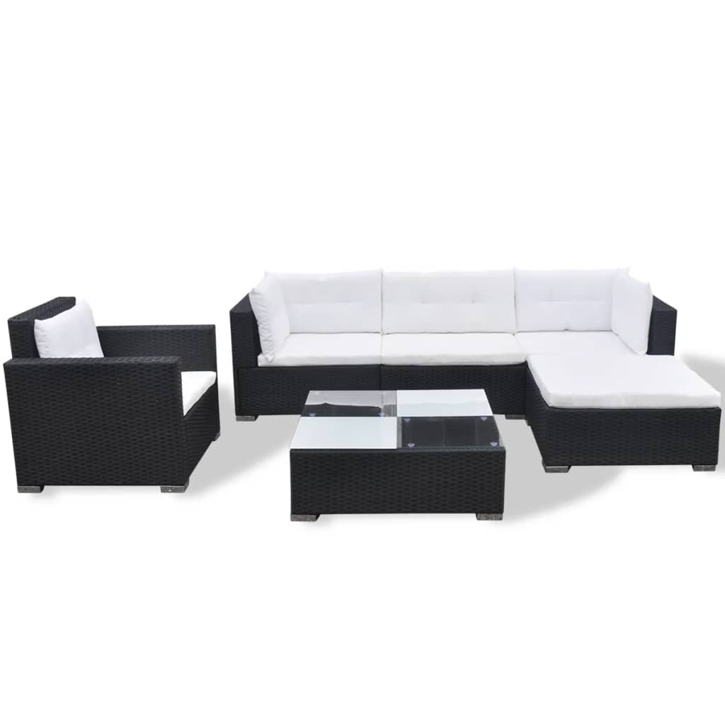 Salon de jardin 6 pcs avec coussins résine tressée noir - XIOS